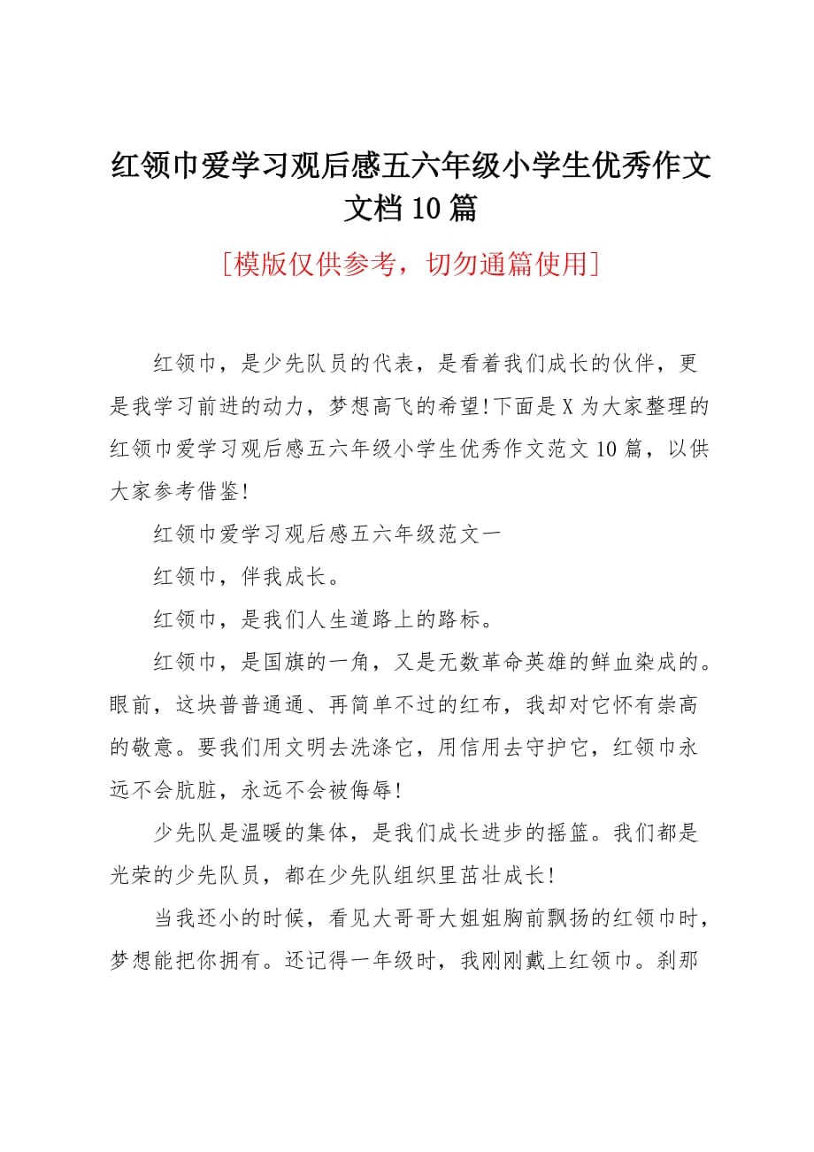 红领巾爱学习观后感五六年级小学生优秀作文文档10篇_第1页