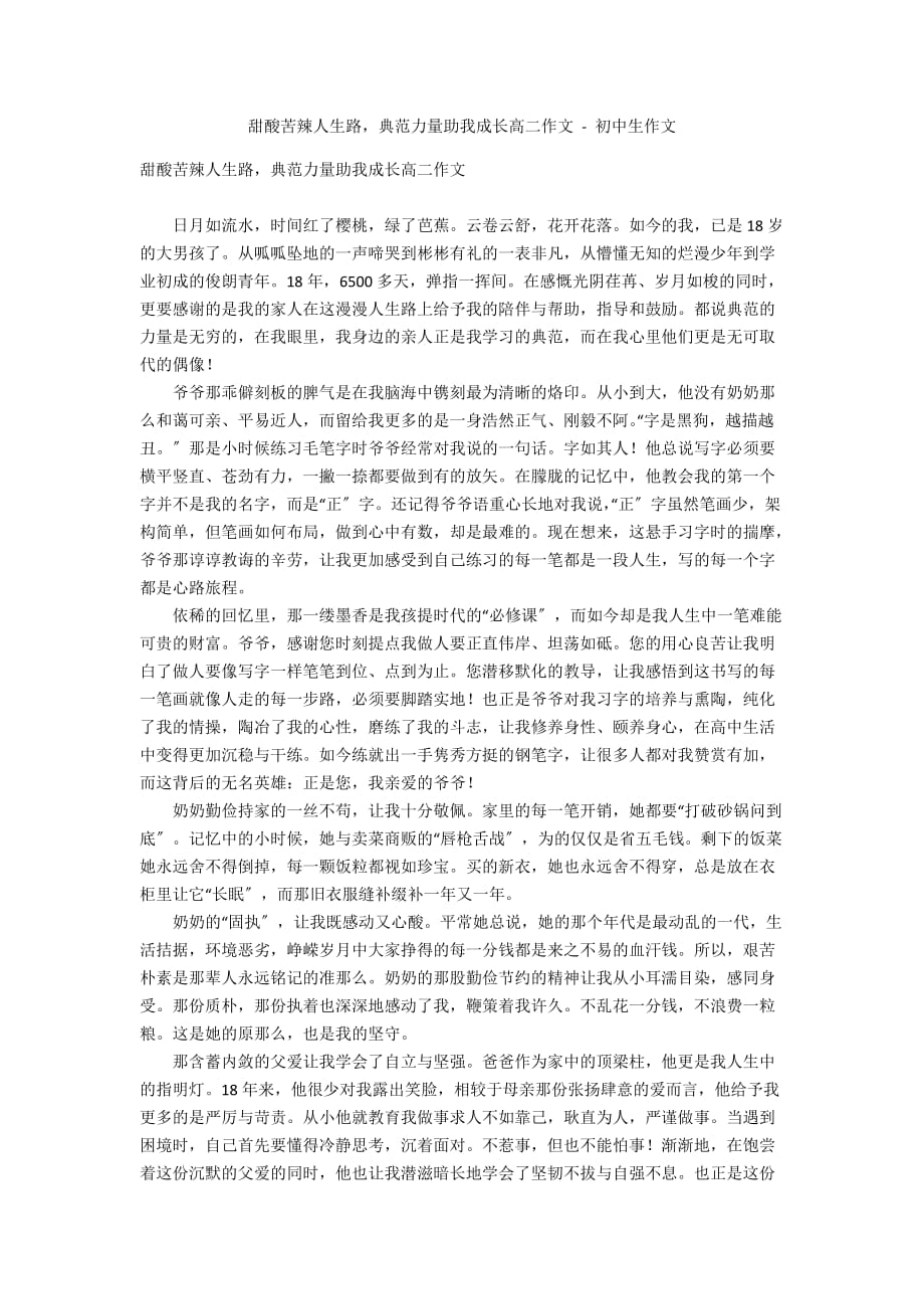 甜酸苦辣人生路榜样力量助我成长高二作文 - 初中生作文_第1页