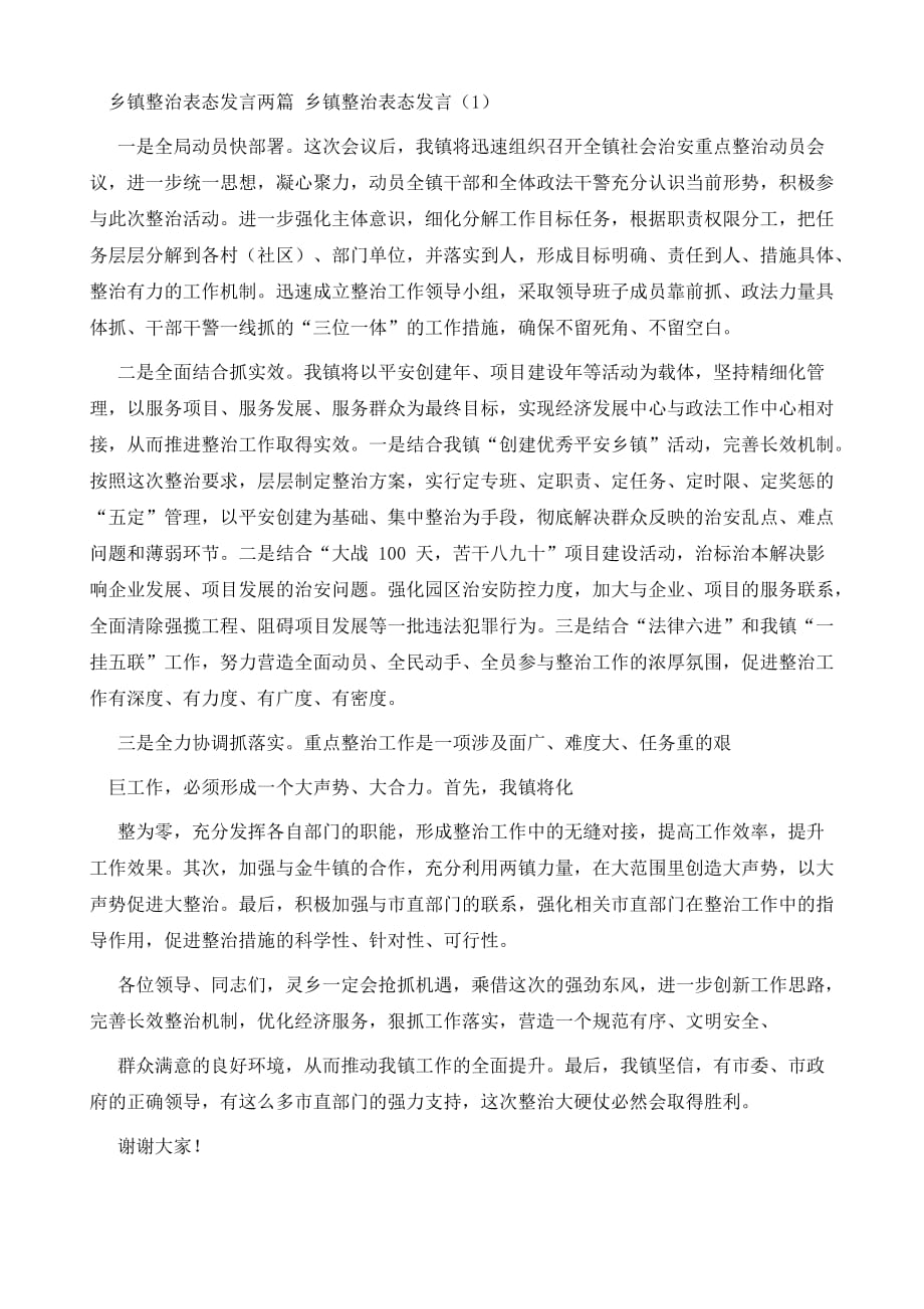 乡镇整治表态发言两篇_第2页