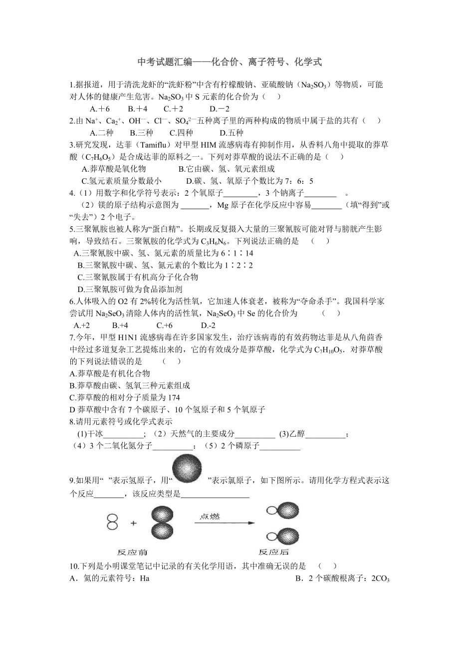 中考化合价、离子化学式_第1页