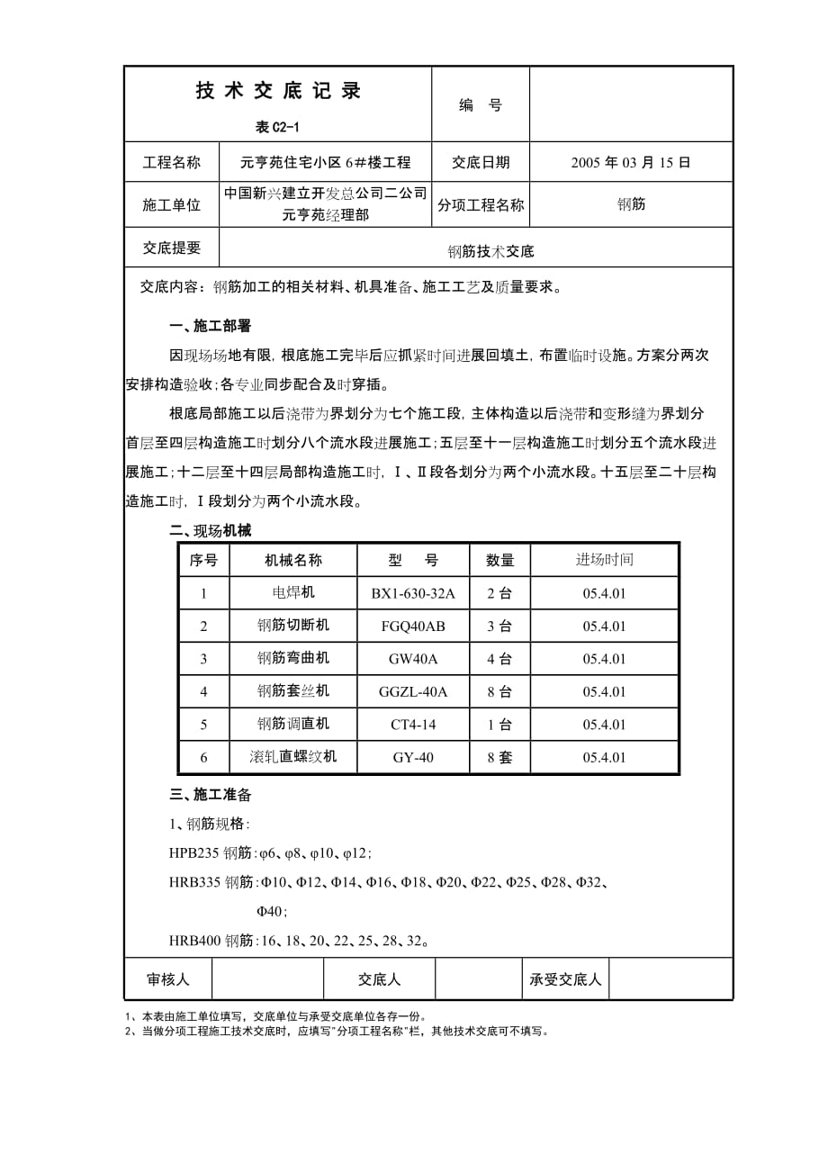 住宅小区工程钢筋技术交底（Word版）_第1页