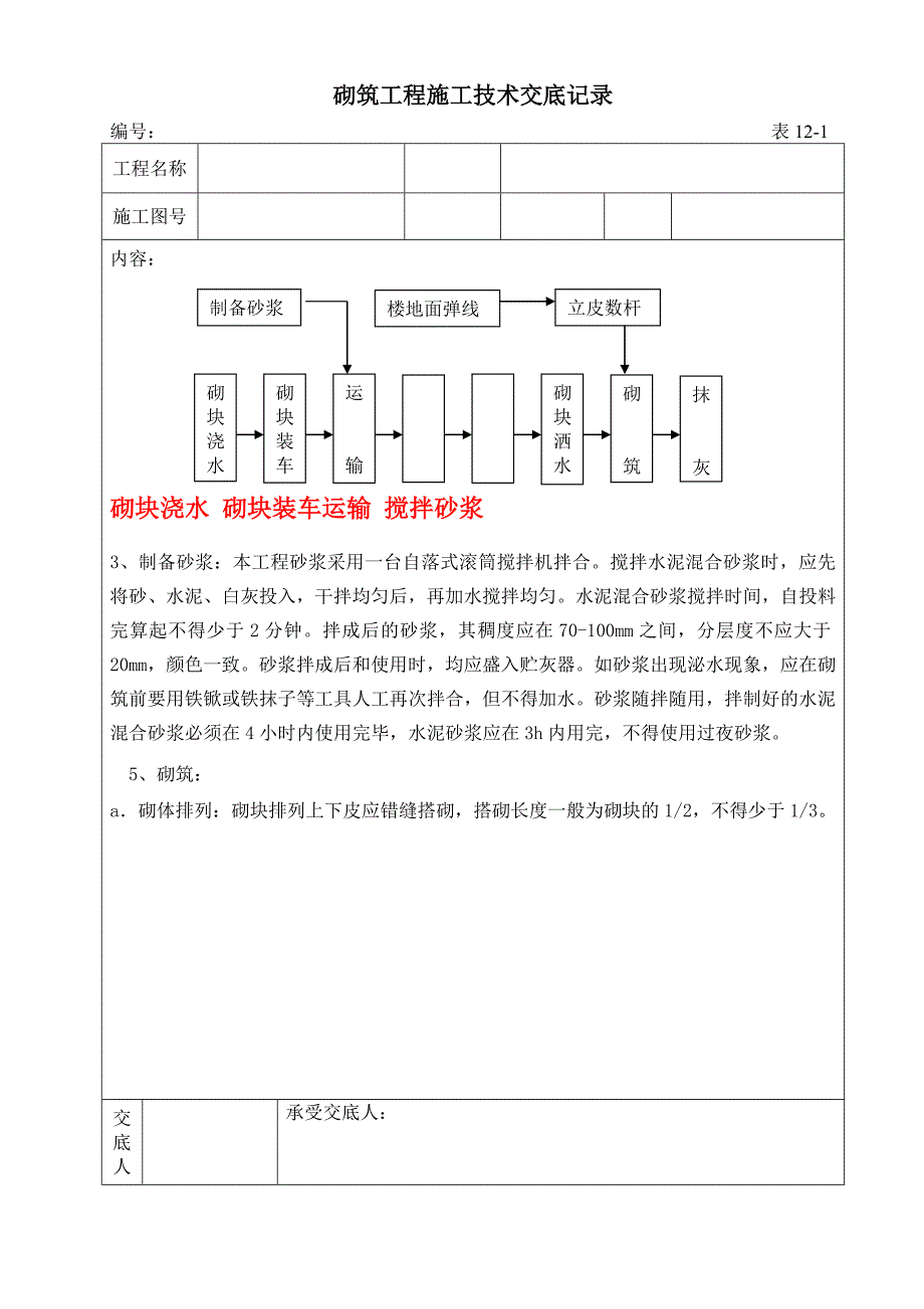 砌筑工程施工技术交底（Word版）记录_第3页