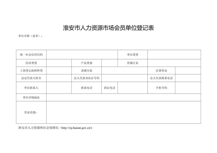 淮安市人力资源市场会员单位登记表_第1页