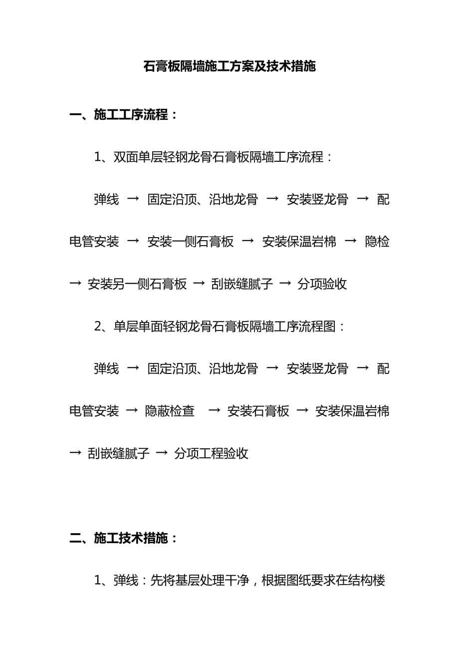 石膏板隔墙施工方案及技术措施_第1页