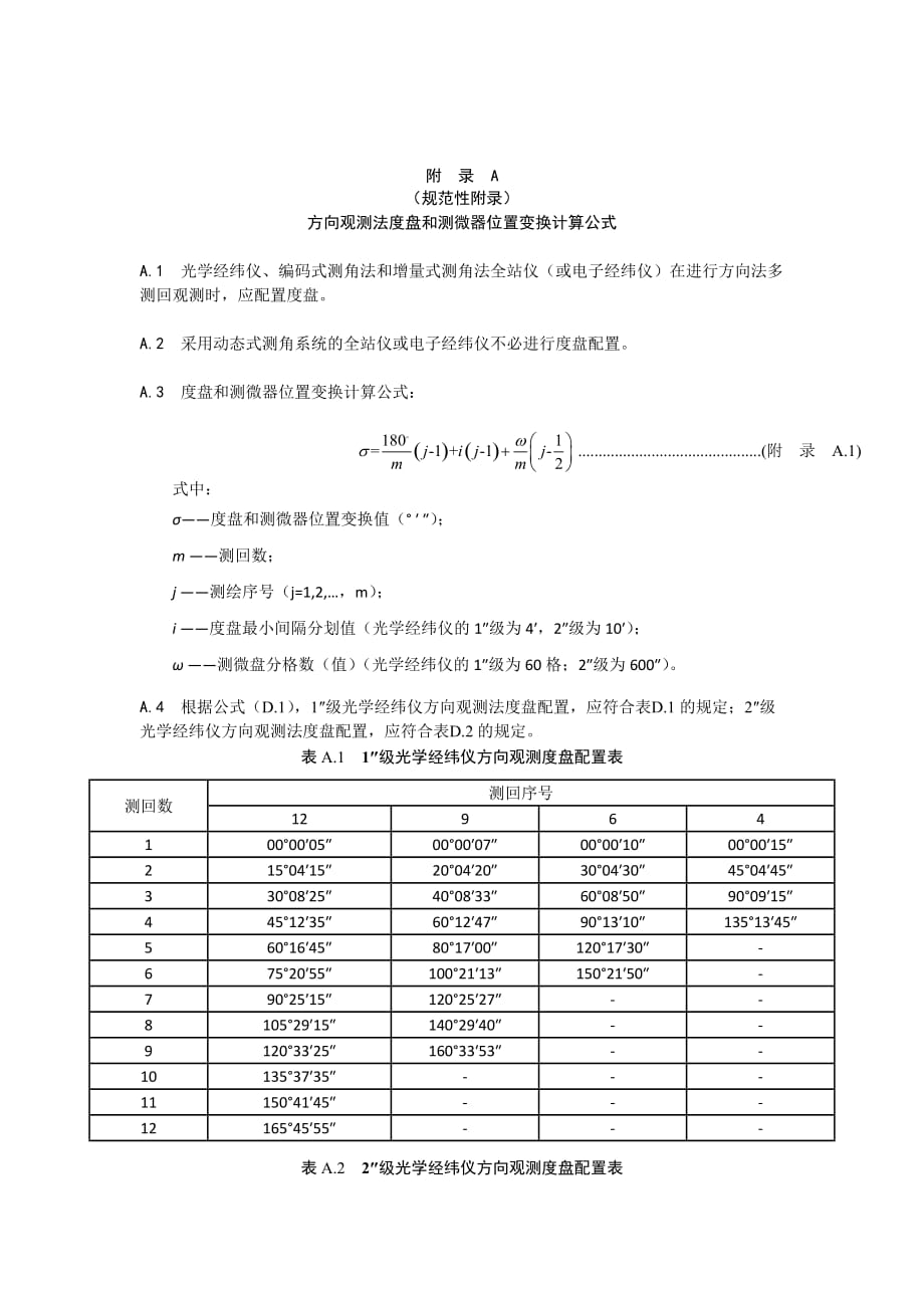 江苏省园林绿化工程施工测量方向观测法度盘和测微器位置变换计算公式、建筑方格网点标石规格及埋设_第1页