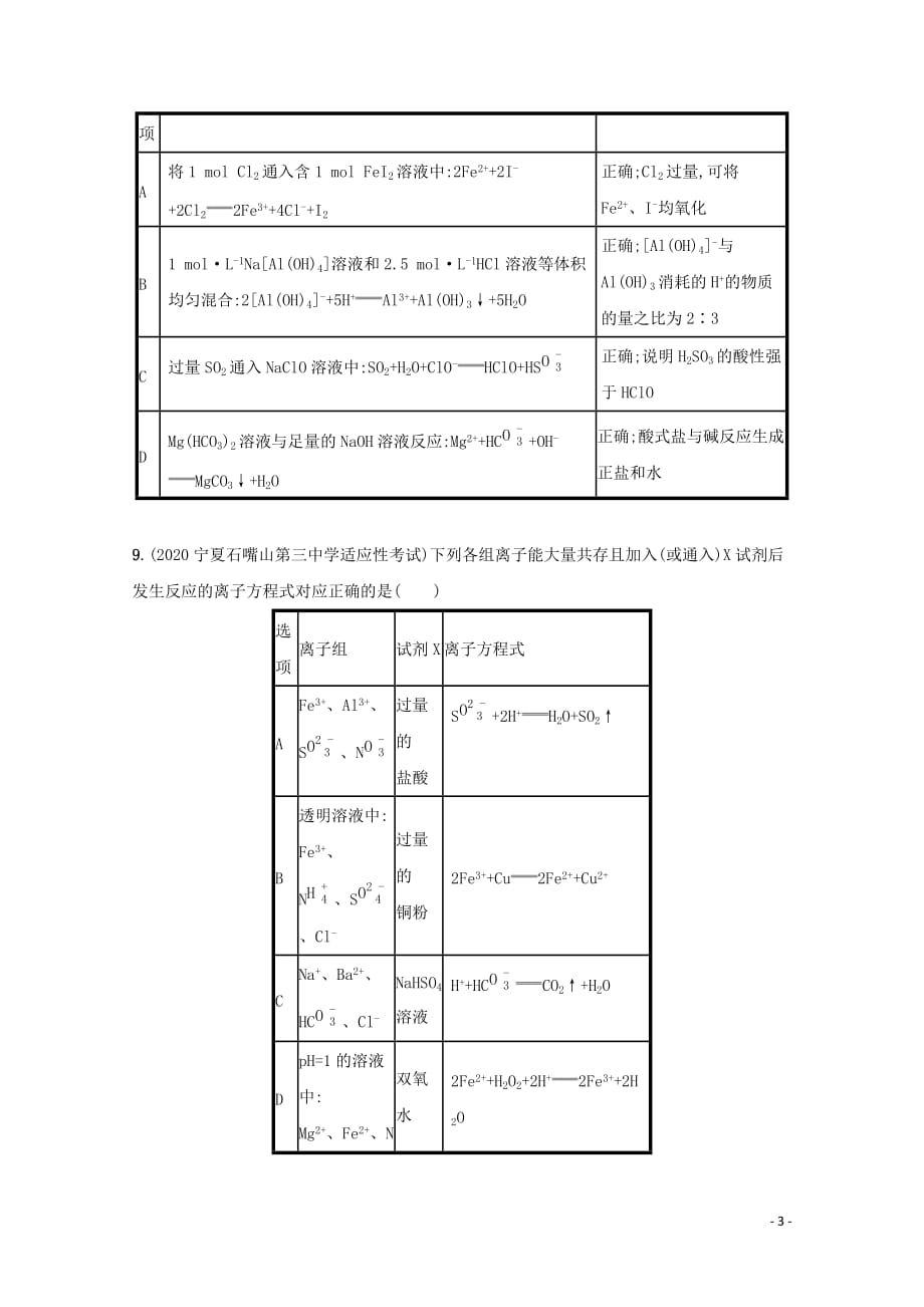 2022届高考化学一轮复习课时练6离子反应含解析鲁科版202104231214_第3页