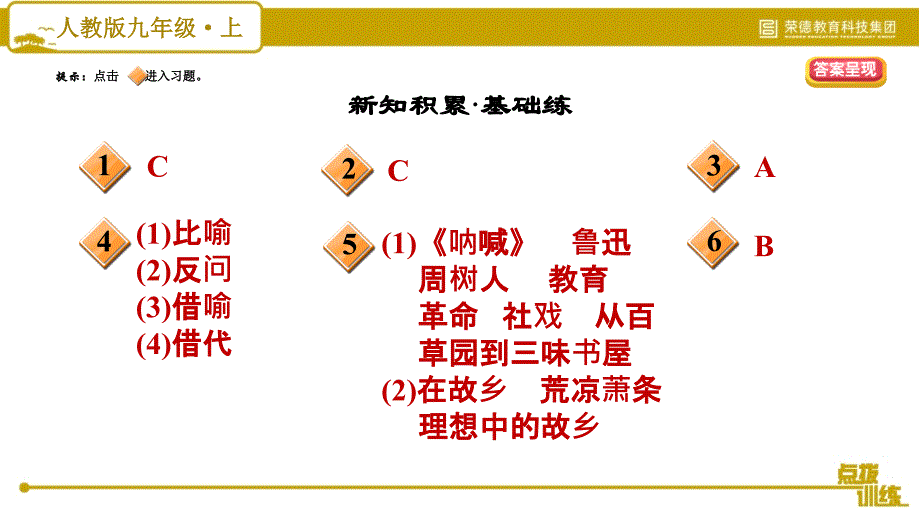 初中语文九年级上册习题课件第4单元14 故乡_第2页
