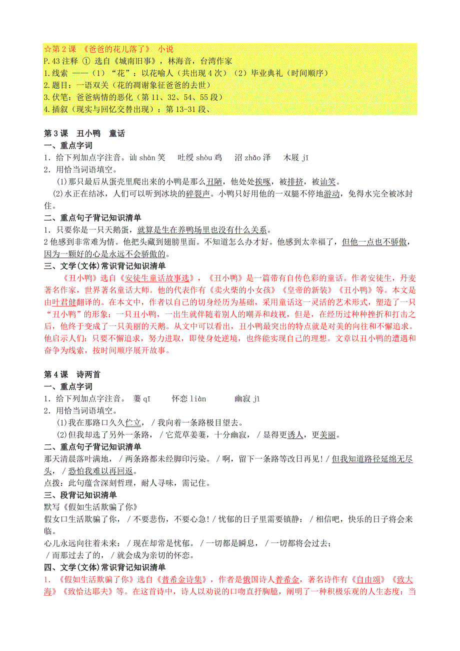 （推荐）七年级下课文内容1-30课梳理文学常识、拼音练习(语文)_第2页