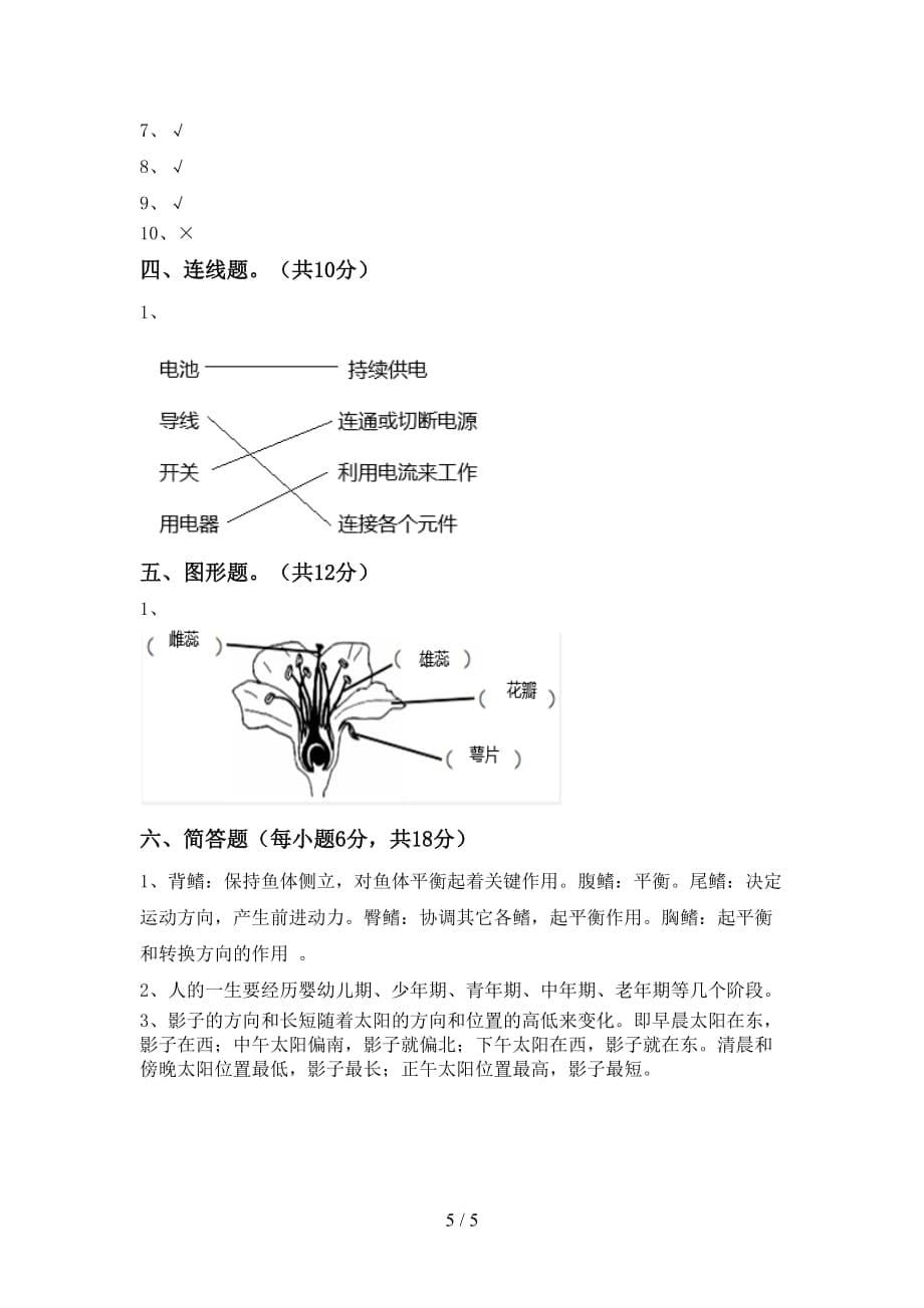 青岛版四年级科学(上册)月考试题及答案（新版）_第5页