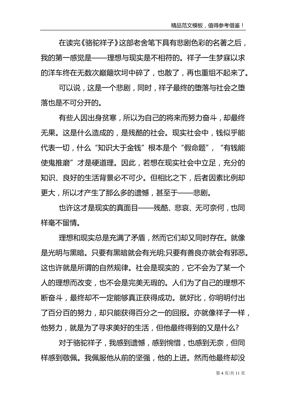 骆驼祥子读后感高二优秀作文800字_第4页