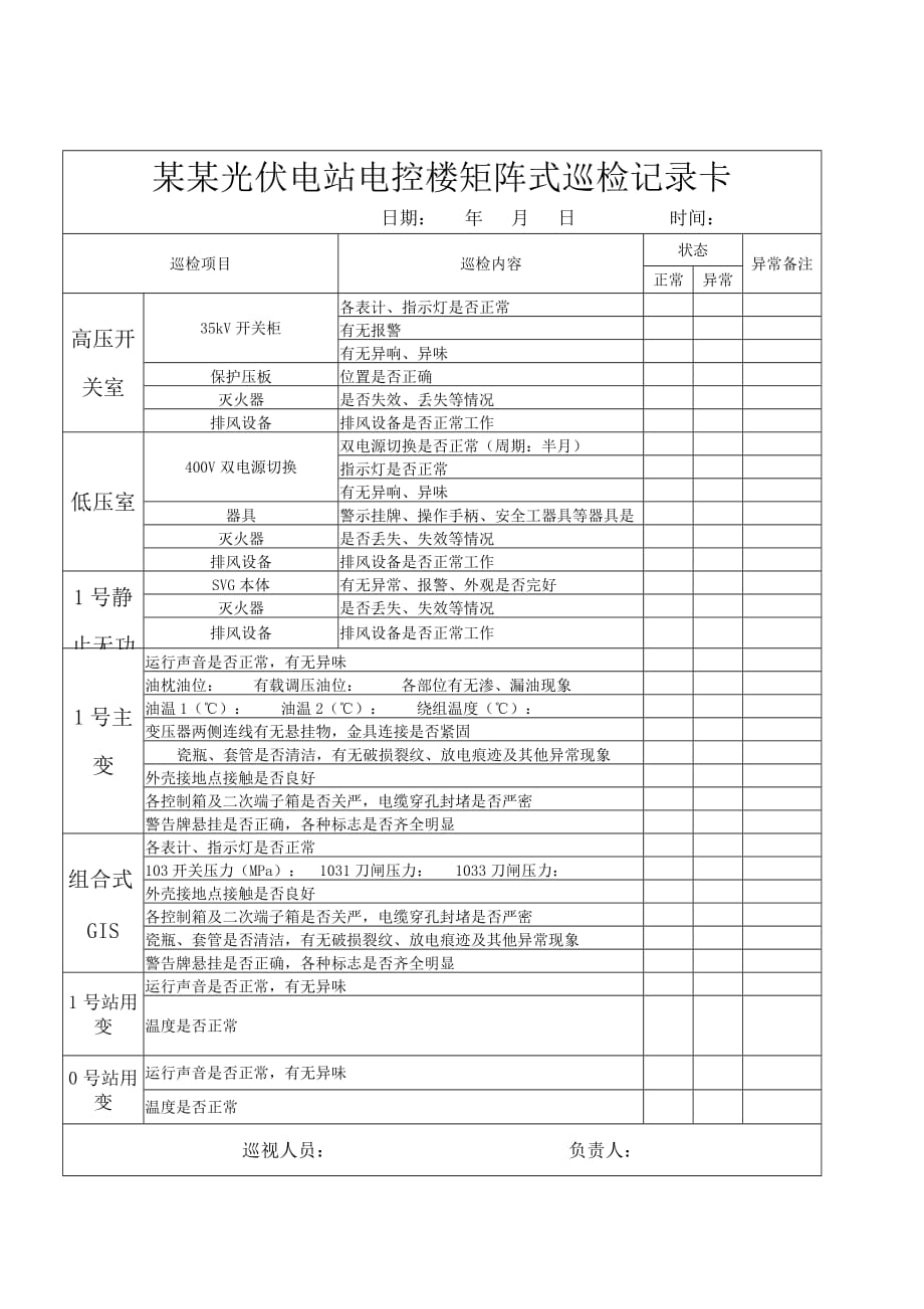 光伏电站电控楼矩阵式巡检记录卡_第2页