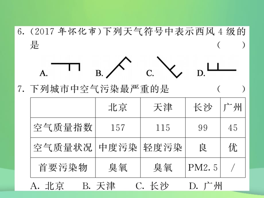 2018秋七年级地理上册第4章第一节天气和气候习题课件（新版）湘教版(共13张PPT)_第5页