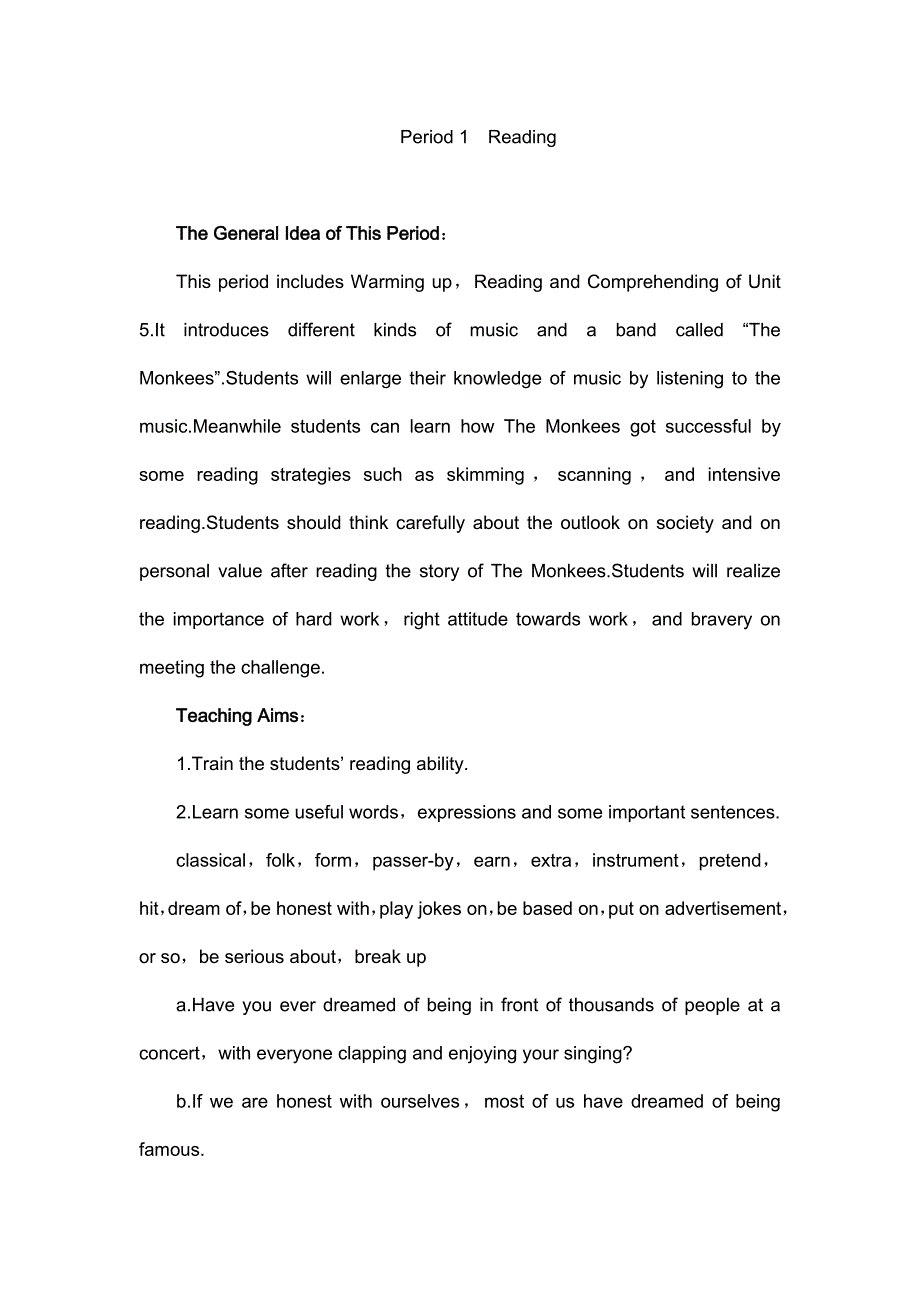 新课标高中英语人教版必修二unit5教案-(Unit5-Music-Period1-Reading)(总14页)_第1页