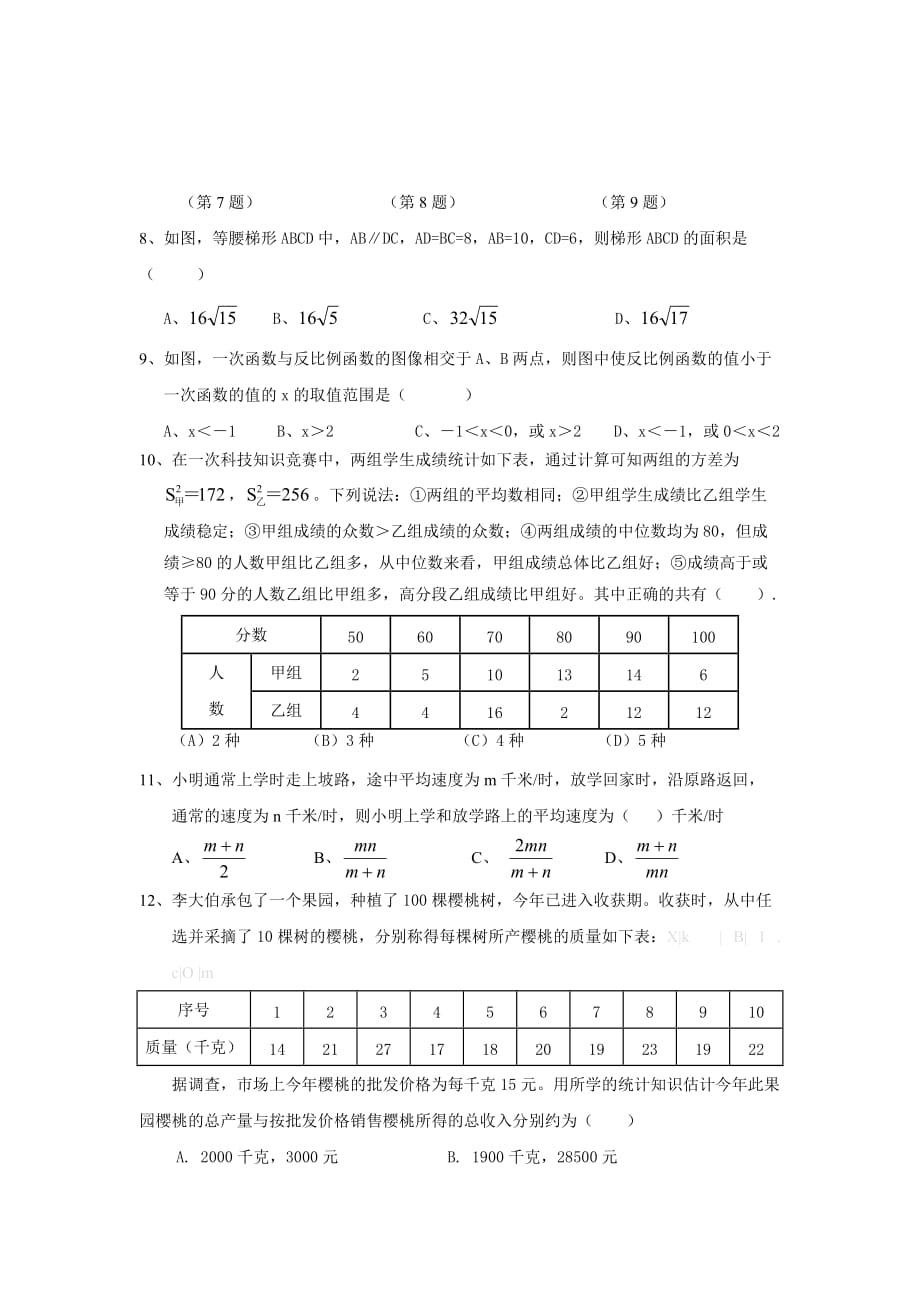 最新人教版八年级下册数学期末试题及答案-八下数学期末人教版(总9页)_第2页