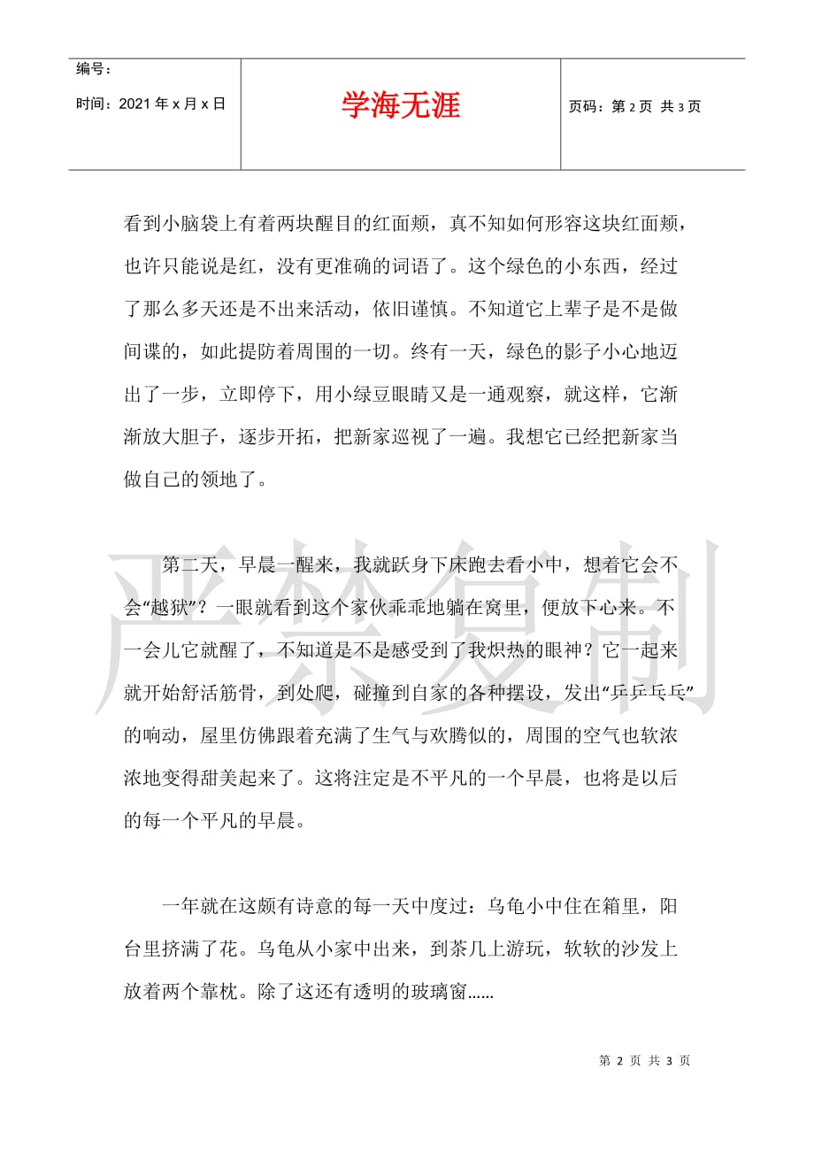 关于我和小动物的故事作文 乌龟小中_第2页