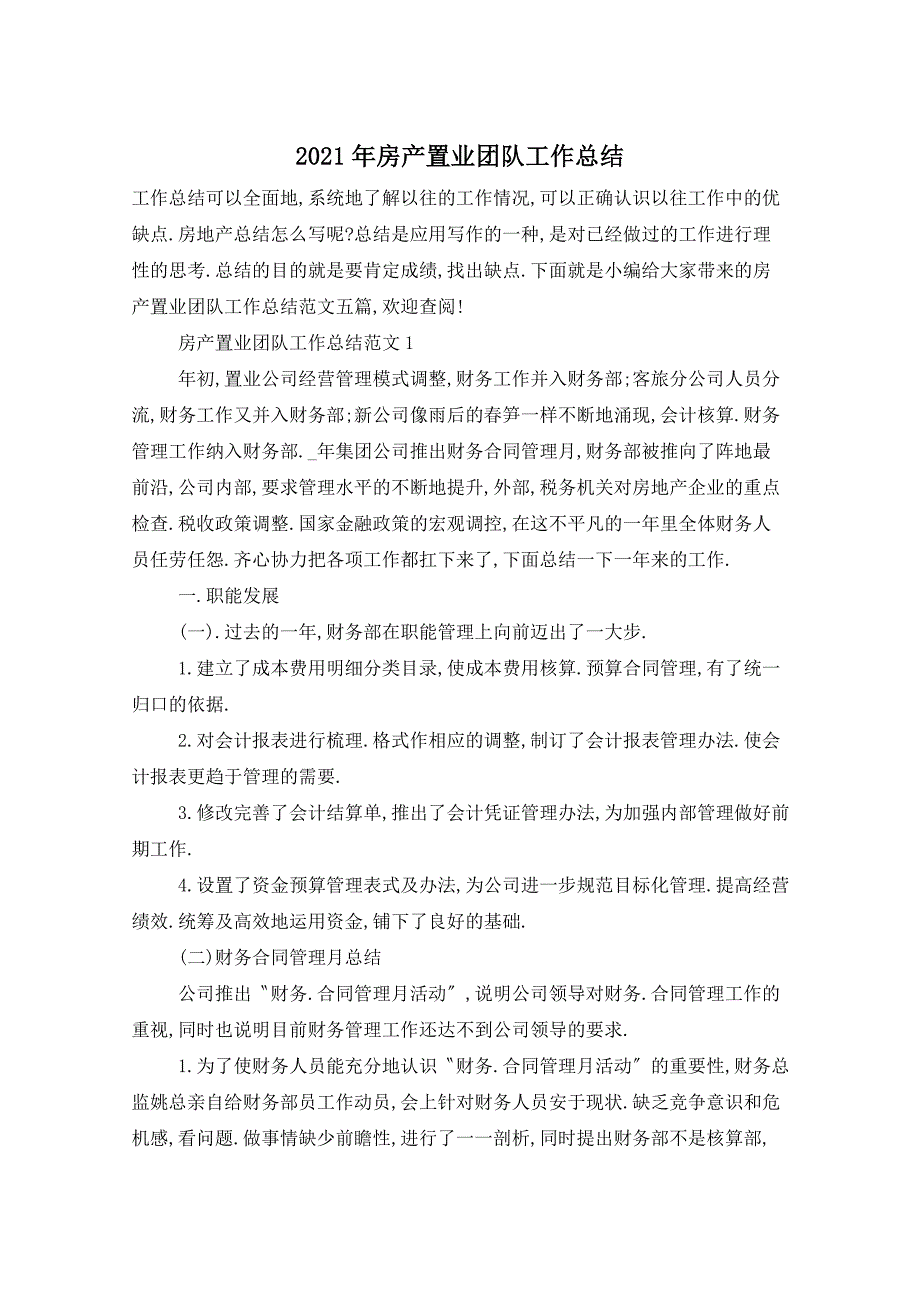 2021年房产置业团队工作总结_第1页