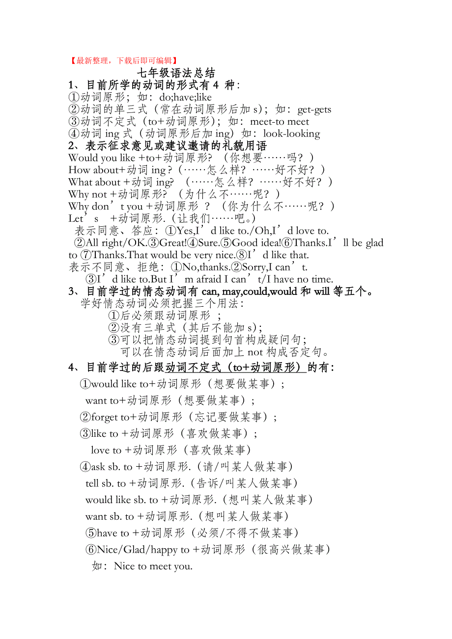 仁爱版英语七年级上册语法总结（完整资料）_第1页