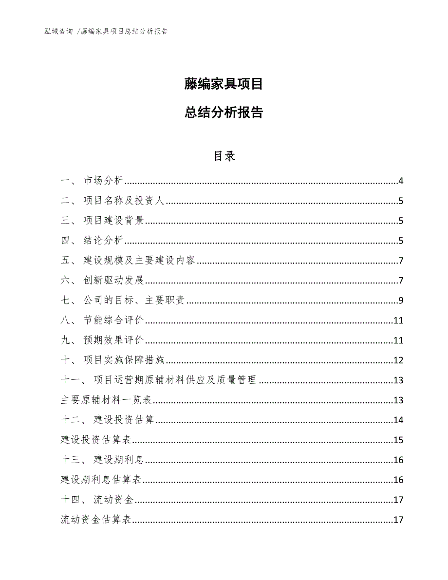 藤编家具项目总结分析报告（模板参考）_第1页