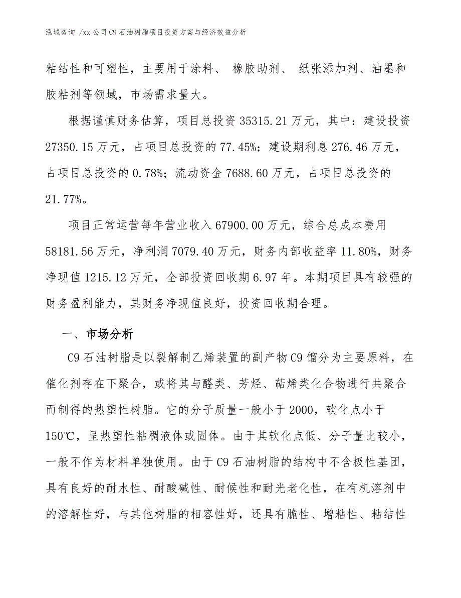 xx公司C9石油树脂项目投资方案与经济效益分析（模板参考）_第3页