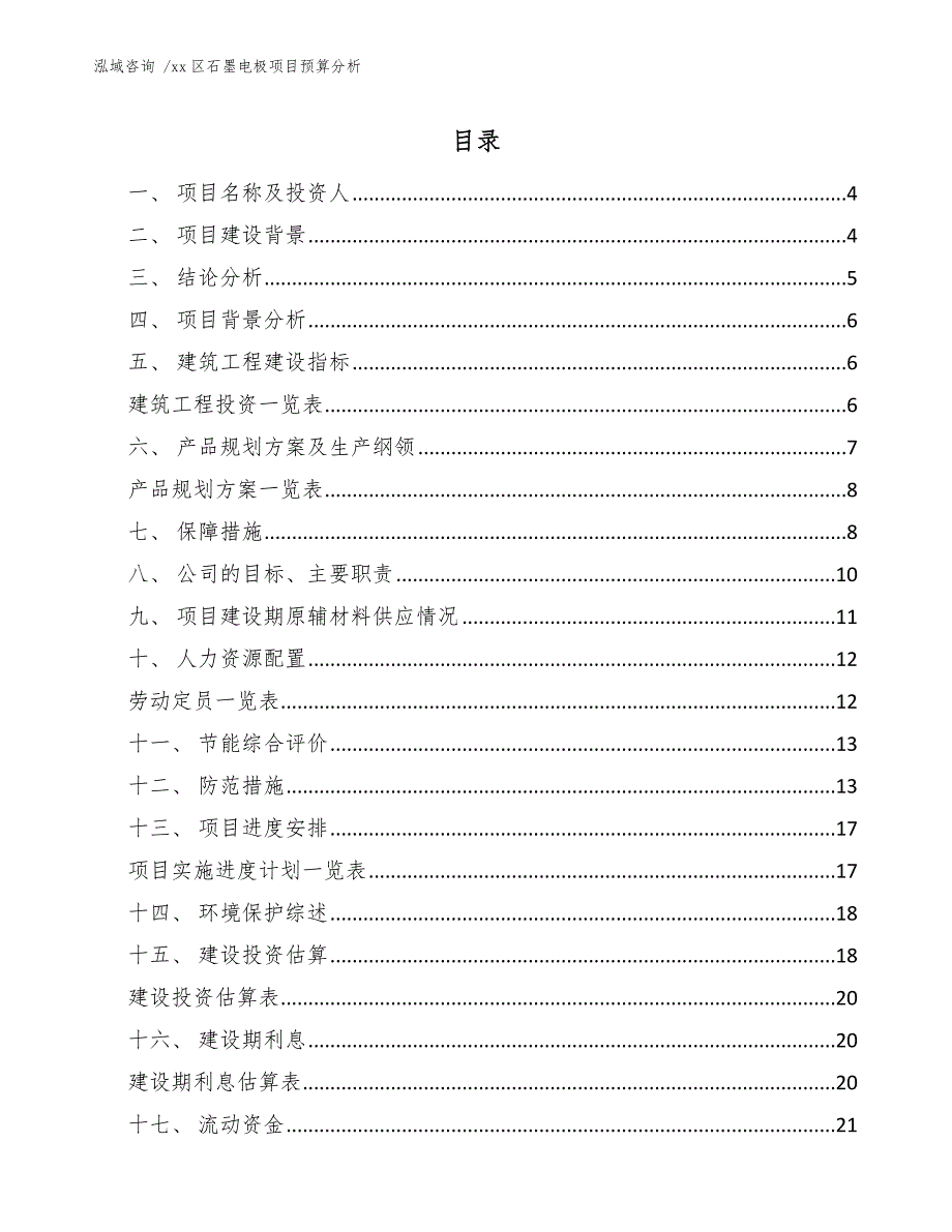 xx区石墨电极项目预算分析（参考模板）_第1页