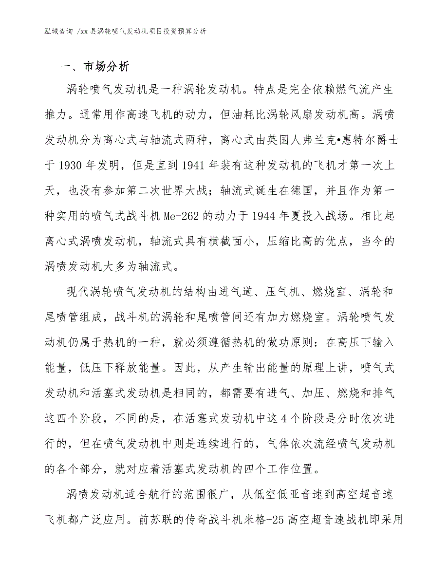 xx县涡轮喷气发动机项目投资预算分析（范文模板）_第3页