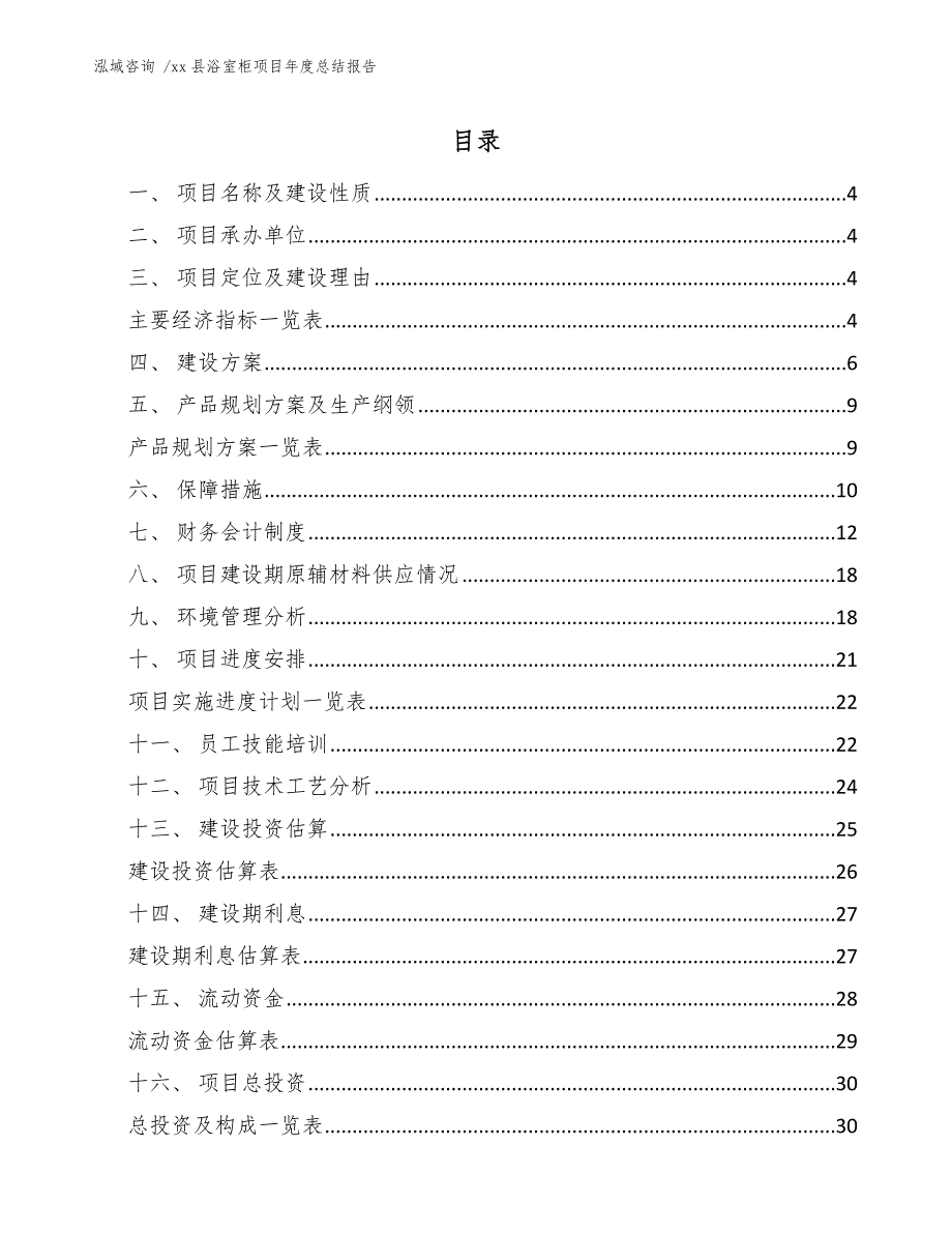 xx县浴室柜项目年度总结报告（模板范本）_第1页