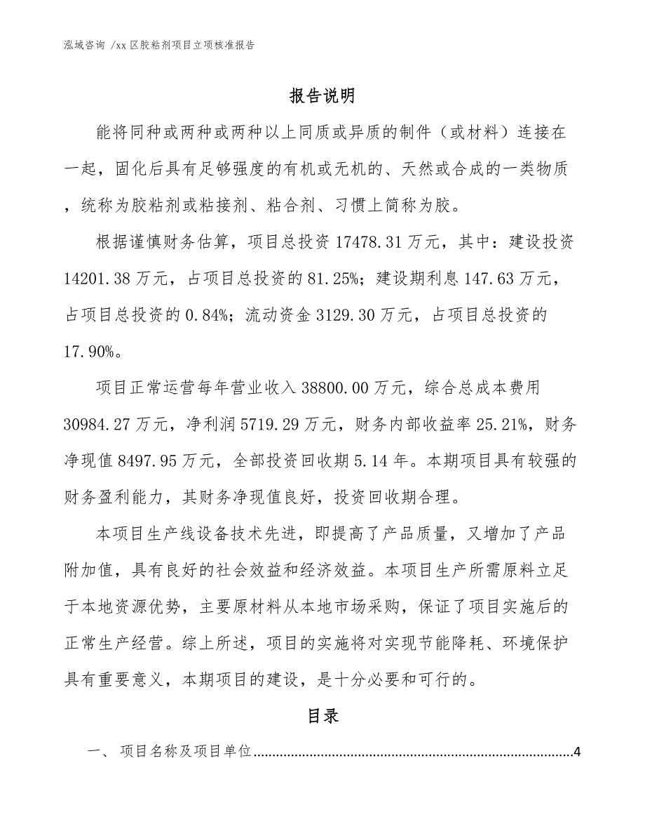 xx区胶粘剂项目立项核准报告（范文参考）_第1页