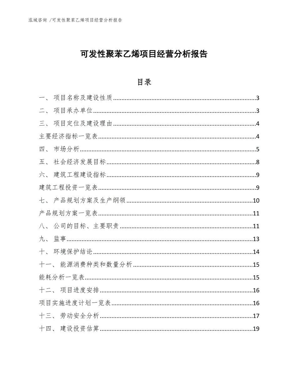 可发性聚苯乙烯项目经营分析报告（范文）_第1页