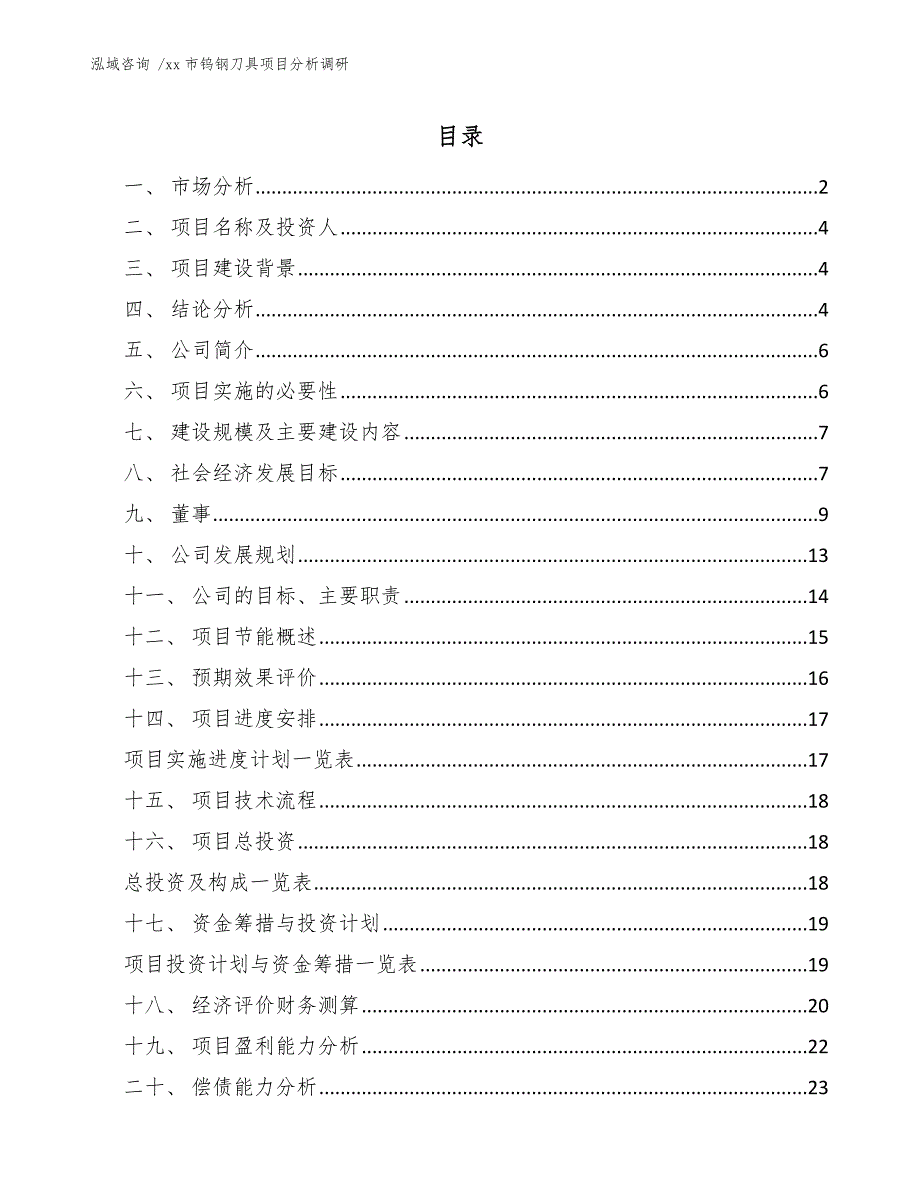 xx市钨钢刀具项目分析调研（模板范本）_第1页