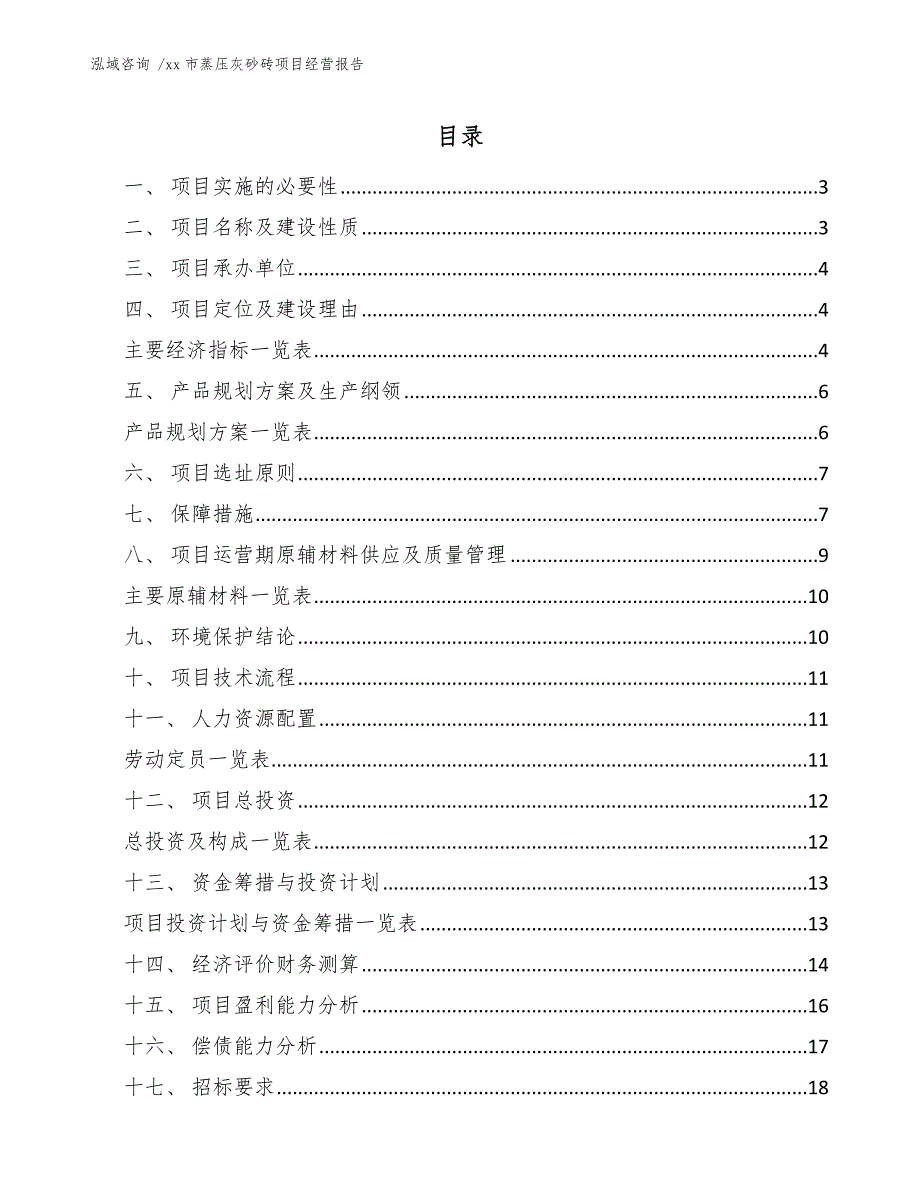 xx市蒸压灰砂砖项目经营报告（模板）_第1页