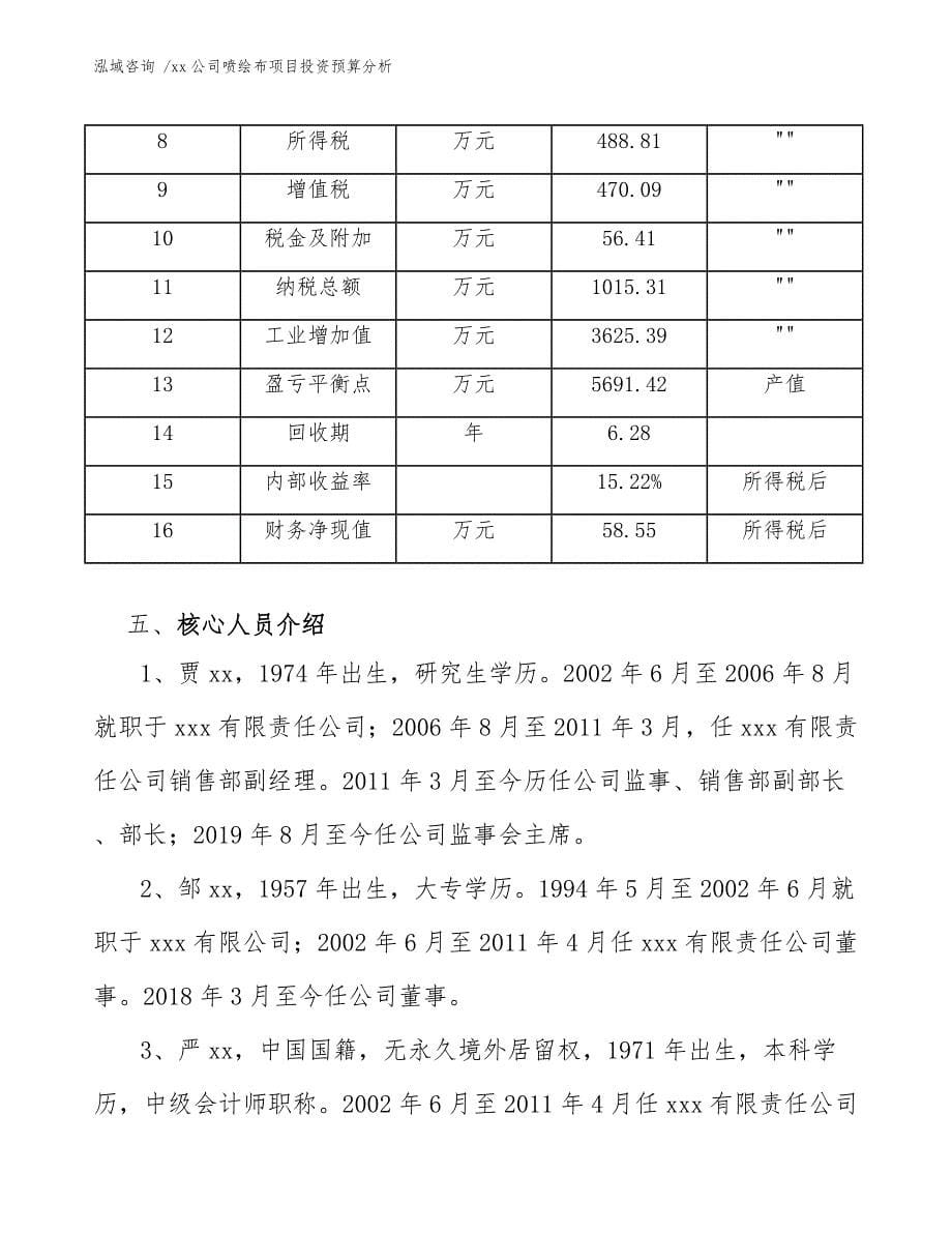 xx公司喷绘布项目投资预算分析（参考范文）_第5页