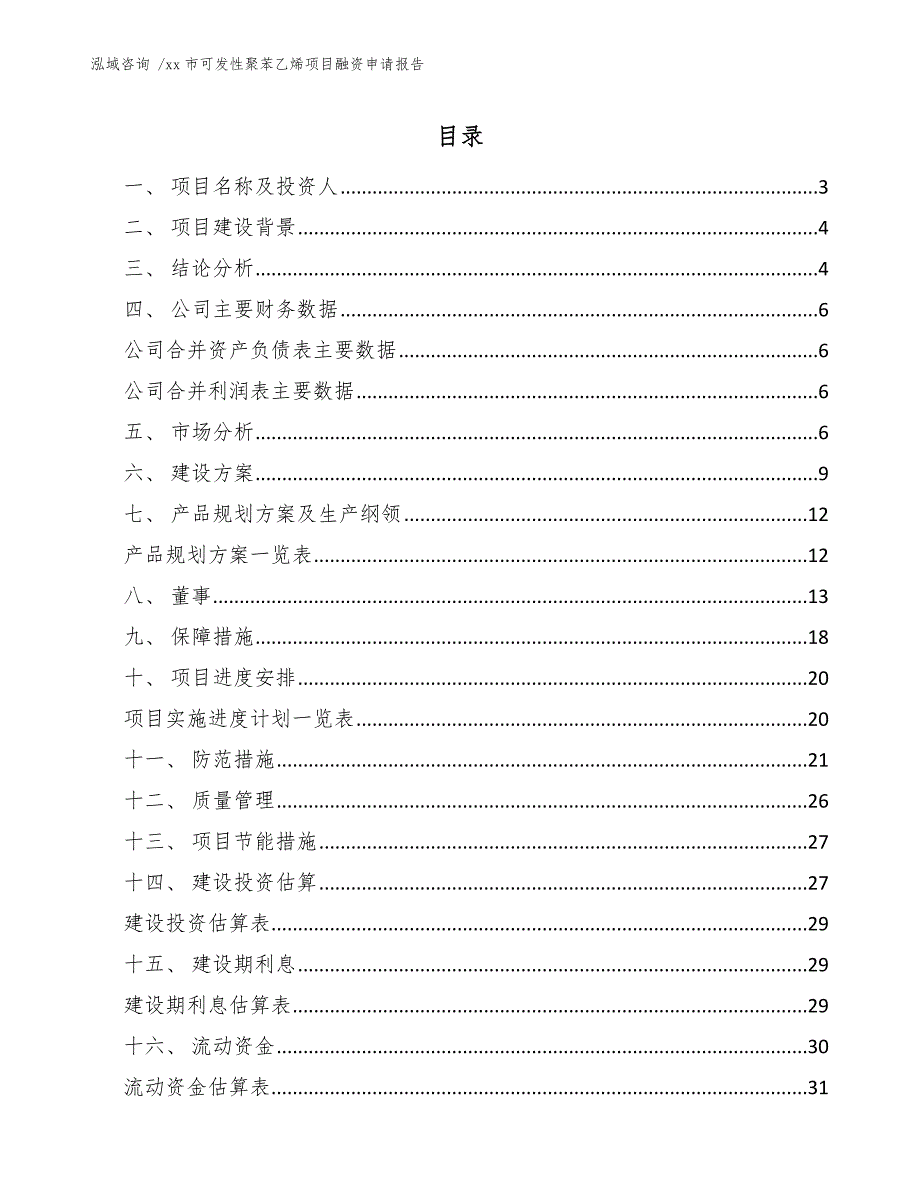 xx市可发性聚苯乙烯项目融资申请报告（范文模板）_第1页