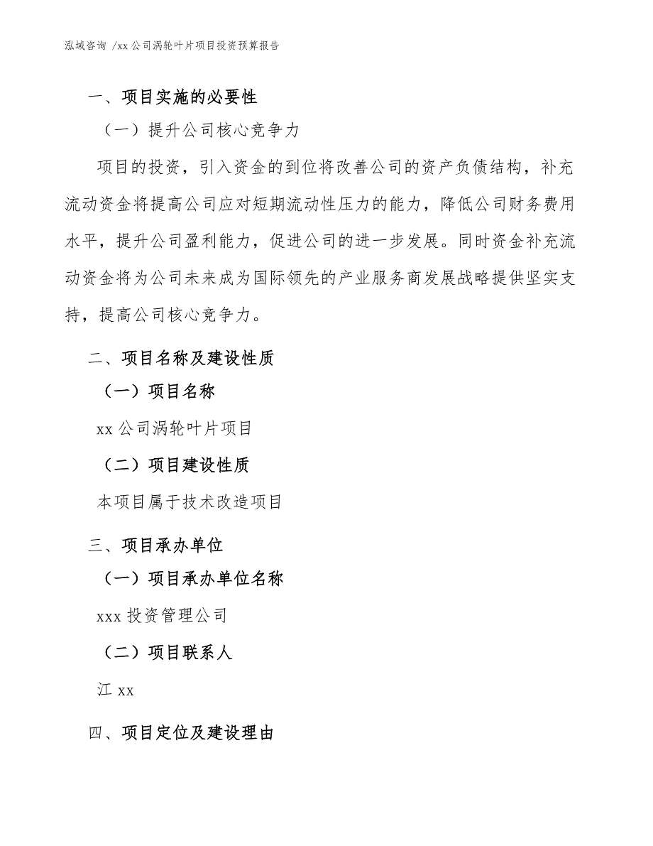 xx公司涡轮叶片项目投资预算报告（模板参考）_第3页