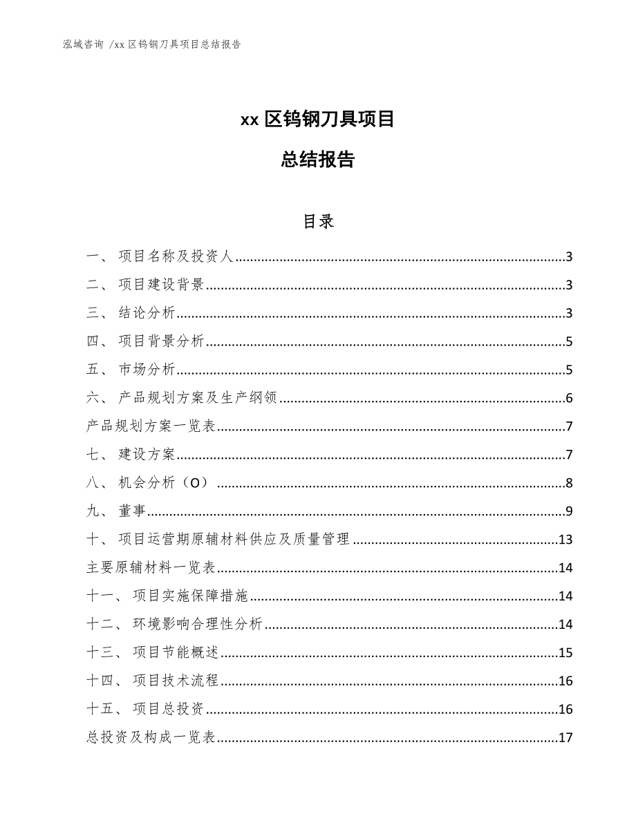 xx区钨钢刀具项目总结报告（范文参考）_第1页