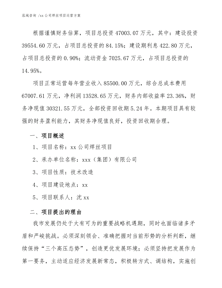 xx公司焊丝项目运营方案（参考模板）_第3页