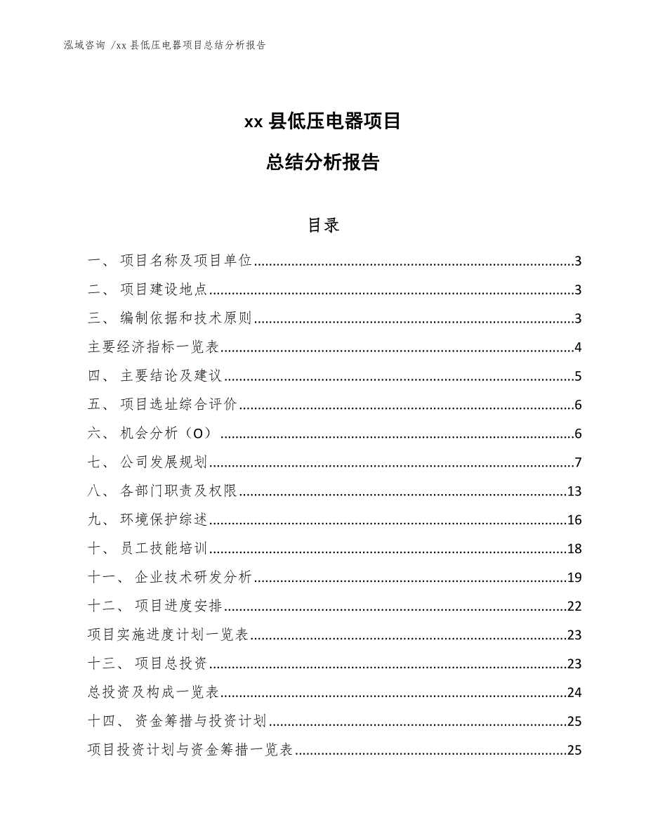 xx县低压电器项目总结分析报告（模板参考）_第1页