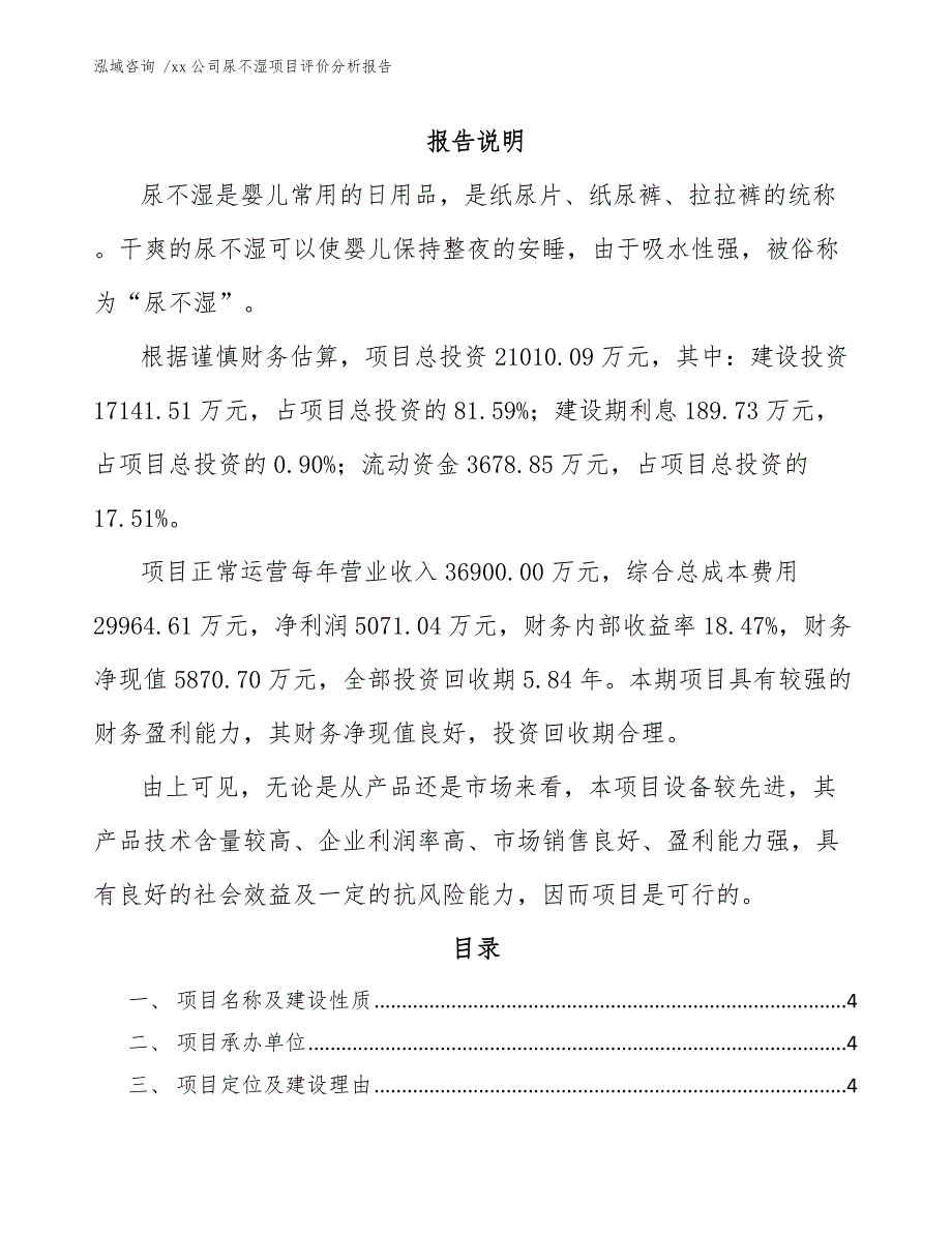 xx公司尿不湿项目评价分析报告（范文参考）_第2页