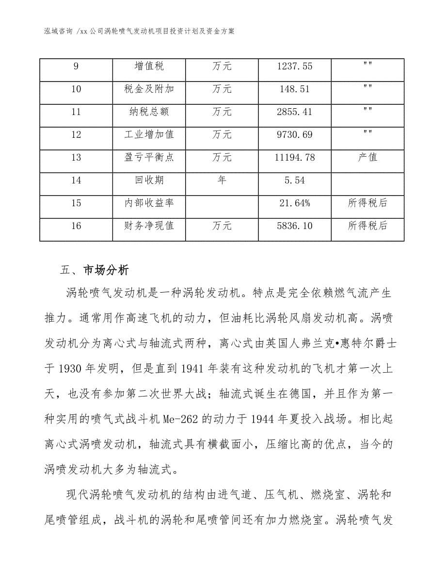 xx公司涡轮喷气发动机项目投资计划及资金方案（模板范本）_第5页