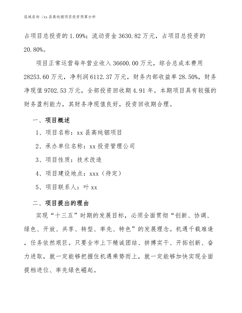 xx县高纯铟项目投资预算分析（模板范文）_第3页