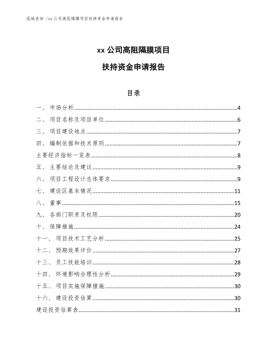 xx公司高阻隔膜项目扶持资金申请报告（参考模板）_第1页