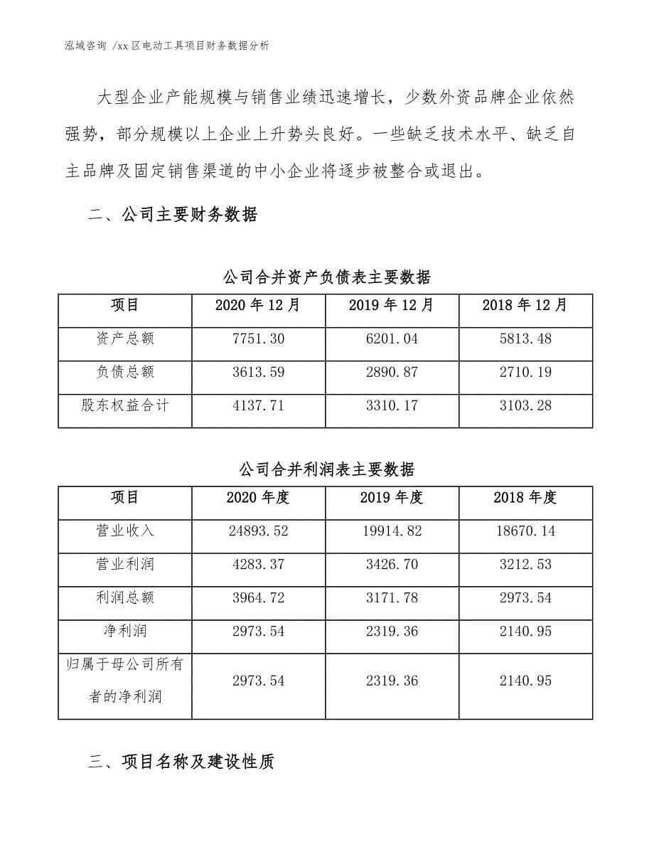 xx区电动工具项目财务数据分析（参考模板）_第5页