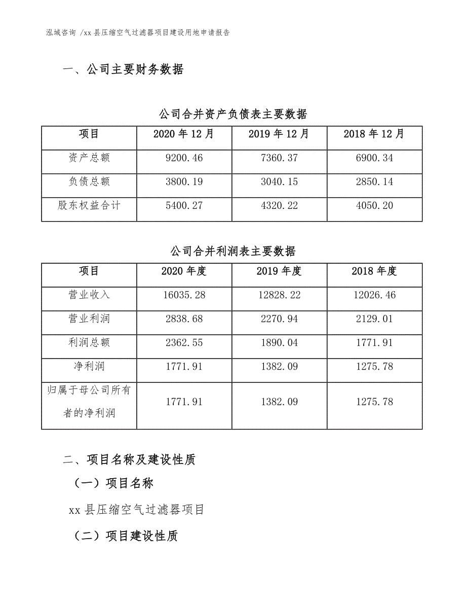 xx县压缩空气过滤器项目建设用地申请报告（参考模板）_第5页