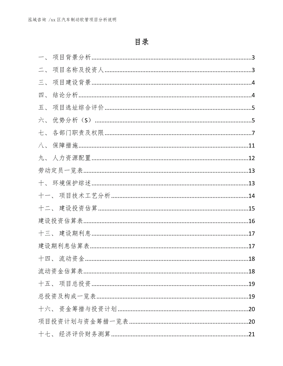 xx区汽车制动软管项目分析说明（模板参考）_第1页