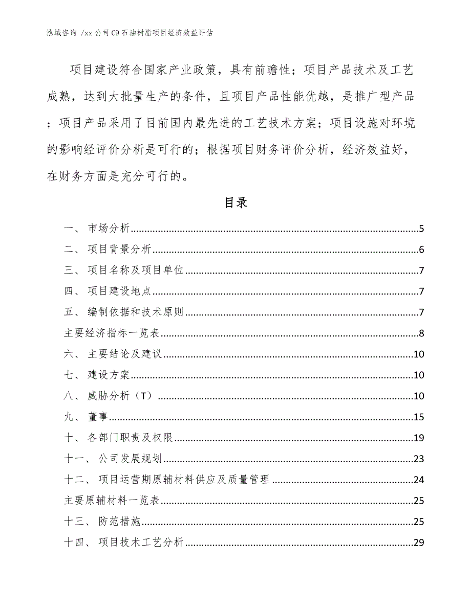 xx公司C9石油树脂项目经济效益评估（范文模板）_第2页