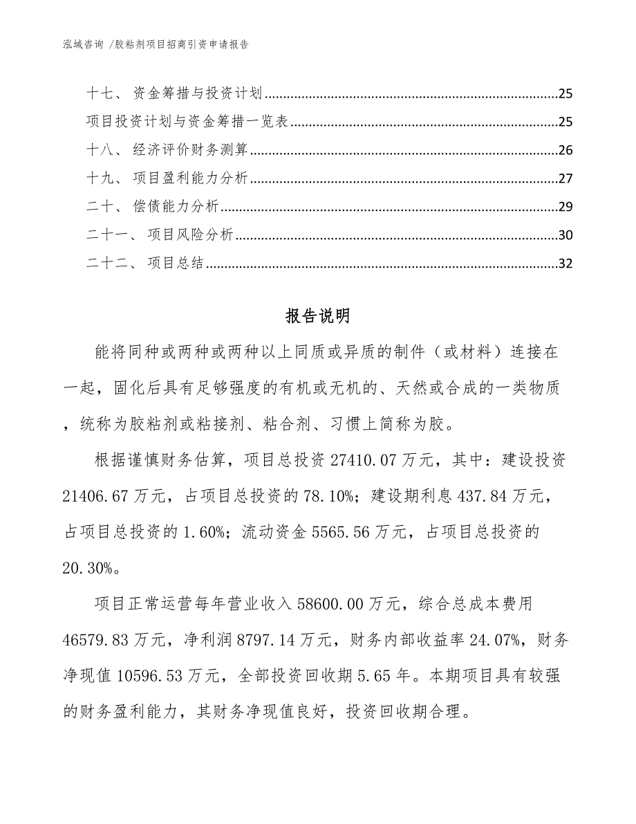 胶粘剂项目招商引资申请报告（模板）_第2页