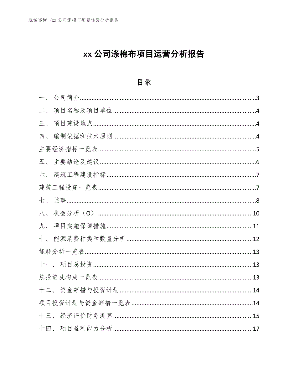 xx公司涤棉布项目运营分析报告（范文模板）_第1页