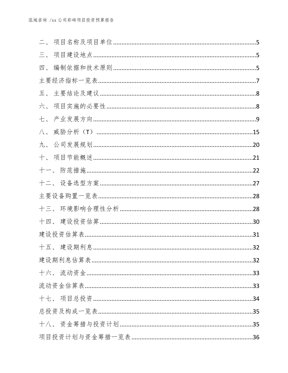 xx公司彩砖项目投资预算报告（模板范文）_第2页