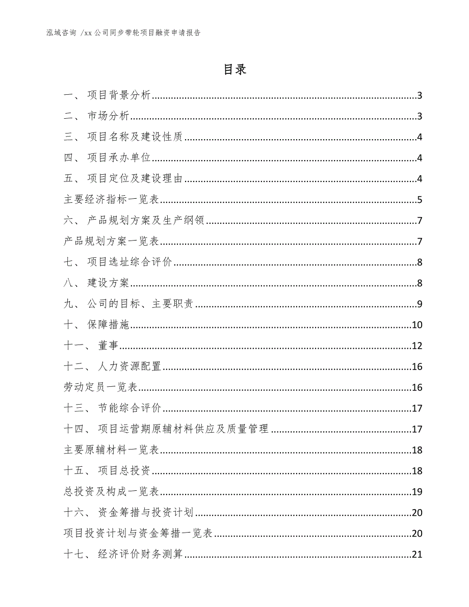 xx公司同步带轮项目融资申请报告（参考范文）_第1页