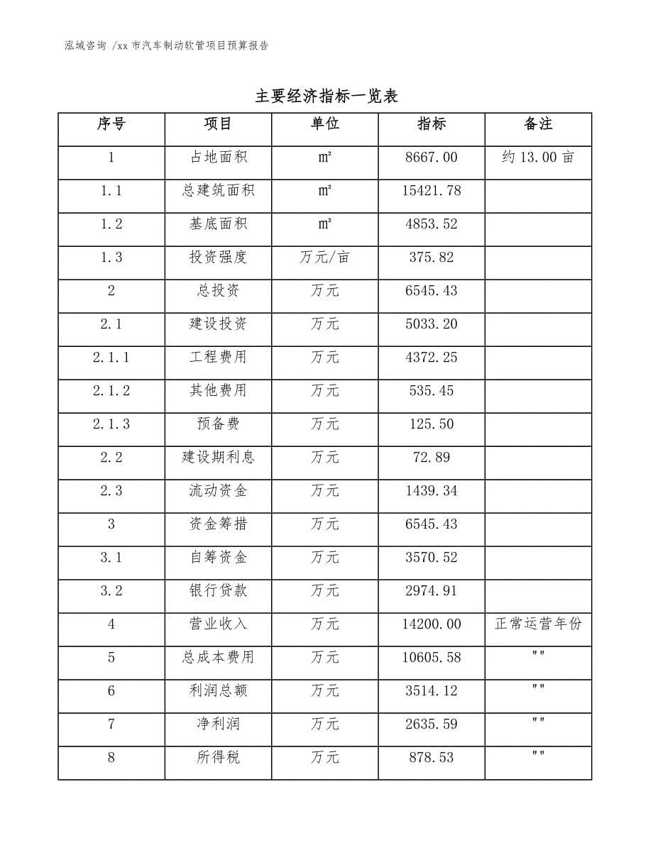 xx市汽车制动软管项目预算报告（模板范文）_第5页