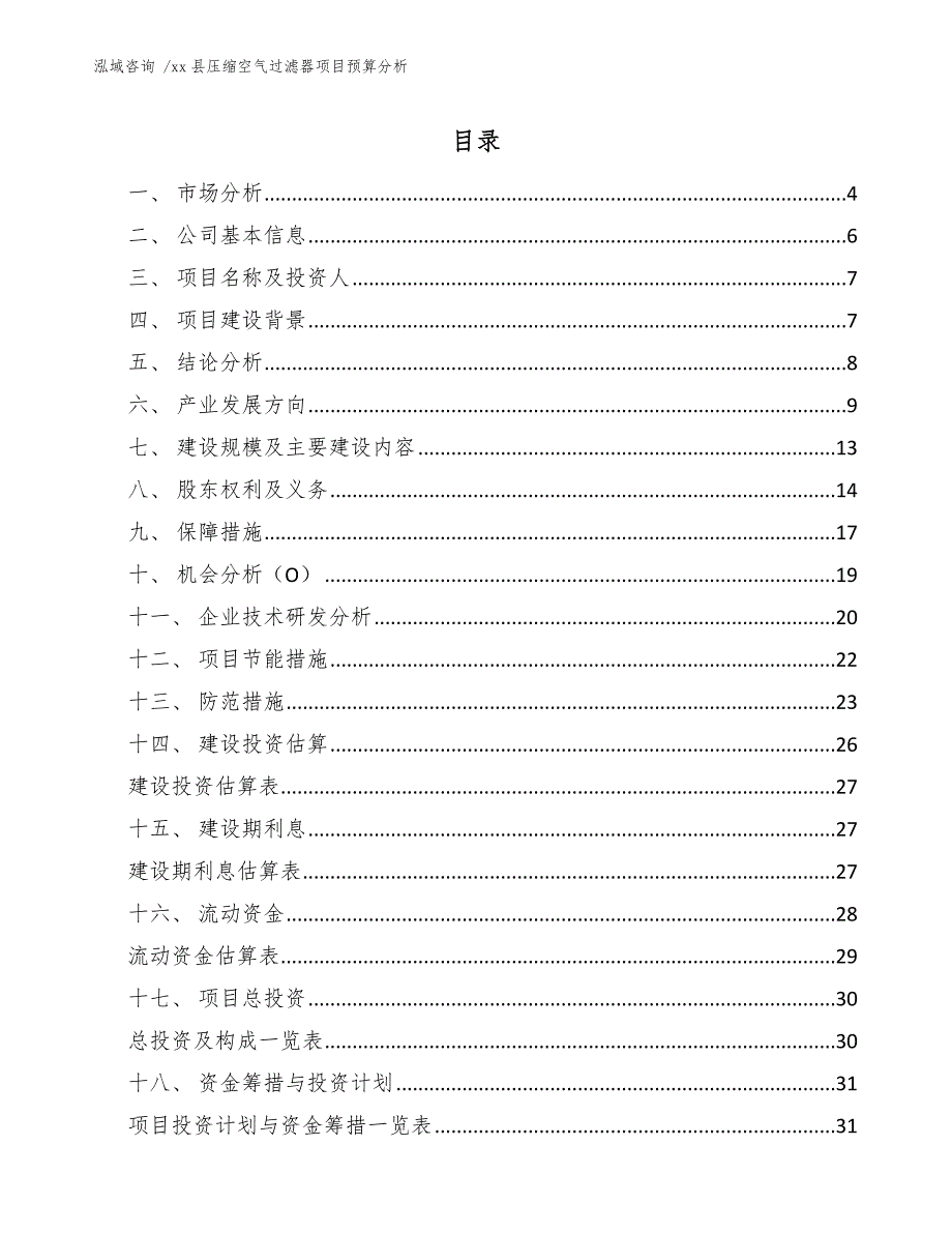 xx县压缩空气过滤器项目预算分析（模板）_第2页